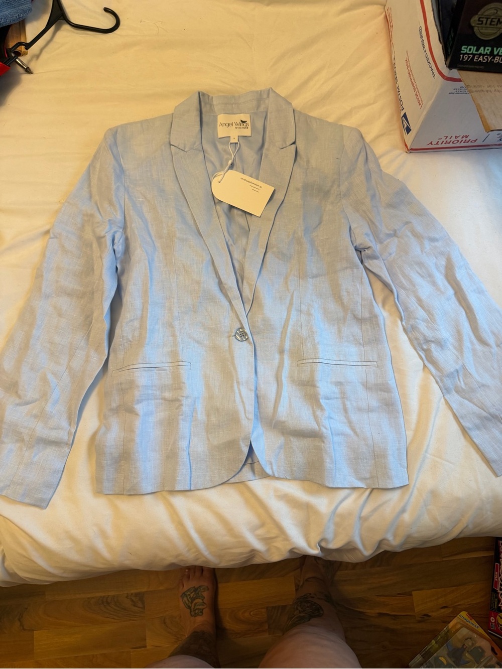 Lucy Sky Blue Linen-Blend Single-Button Blazer
